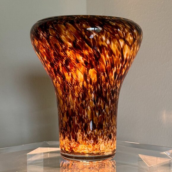 ๐HP๐ Hand Blown Tortoise Shell Leopard Translucent Art Glass Vase Tropical - Picture 2 of 15